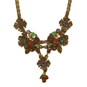 Sweet Romance Necklace Bronze with Multi Color Flowers Vintage Appeal